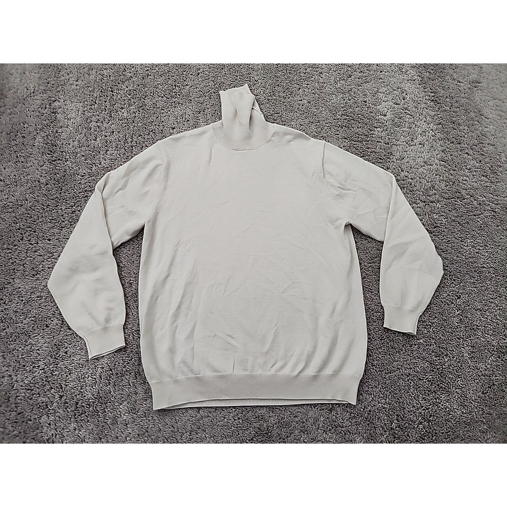 Linea Uomo Sweater Mens L Beige Good Turtleneck Pullover Wool Blend Classic